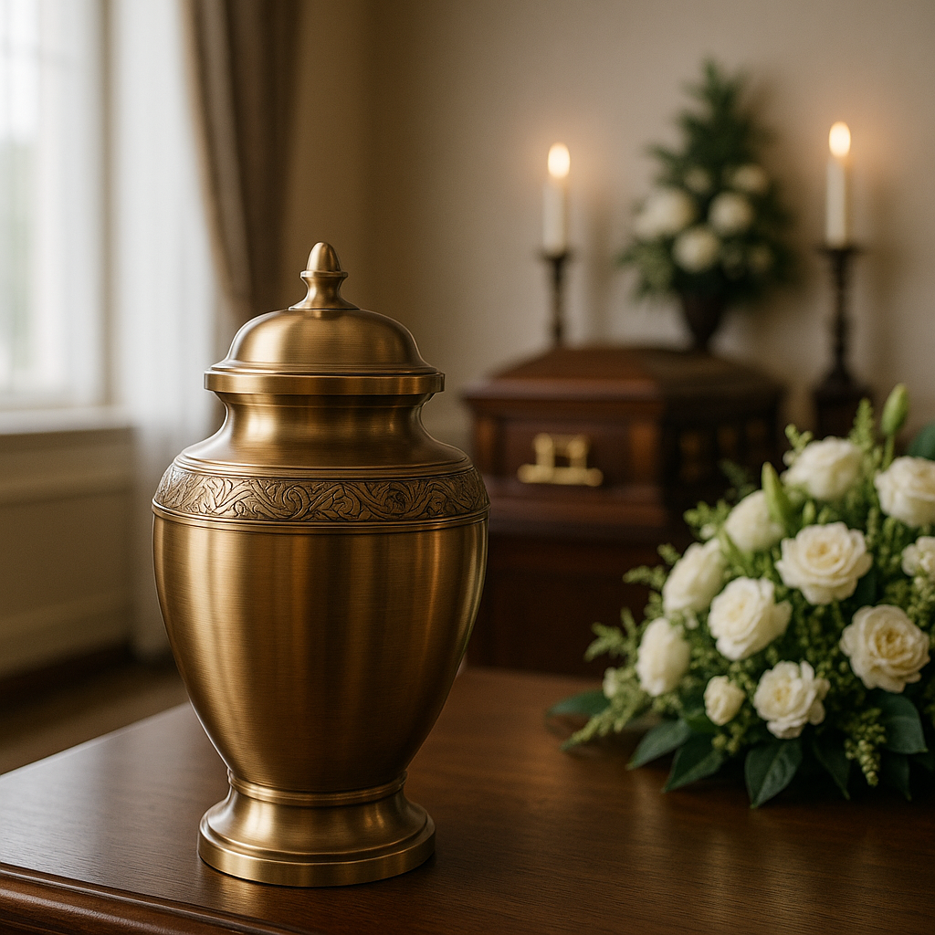 Gold Urn on a wooden table